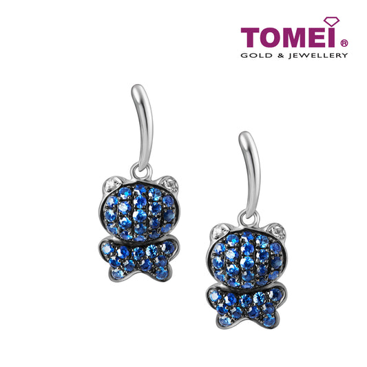 TOMEI Bear-Blue Sapphire Earrings, White Gold 750