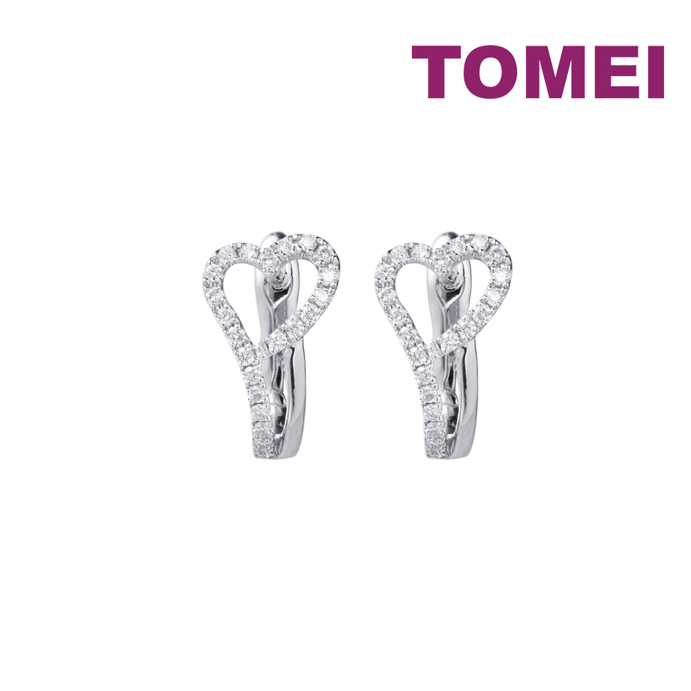 TOMEI Heart Loop Earrings, White Gold 585