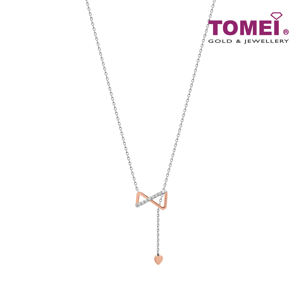 TOMEI Love Joins Us Together Collection Diamond Necklace, White+Rose Gold 585