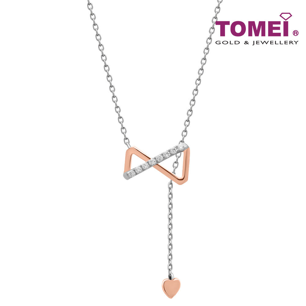 TOMEI Love Joins Us Together Collection Diamond Necklace, White+Rose Gold 585