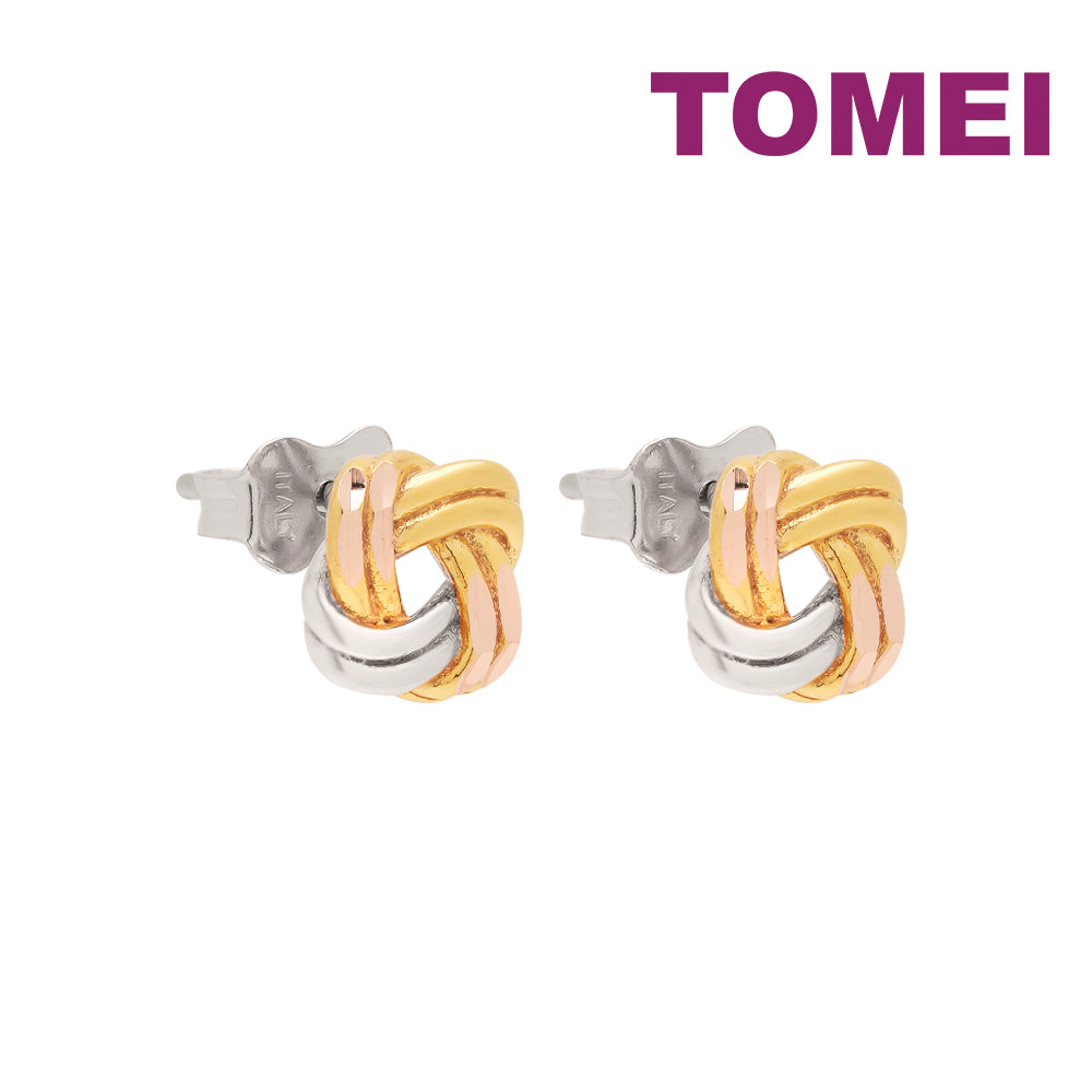 TOMEI Trio Tone Knot Earrings, Gold 585