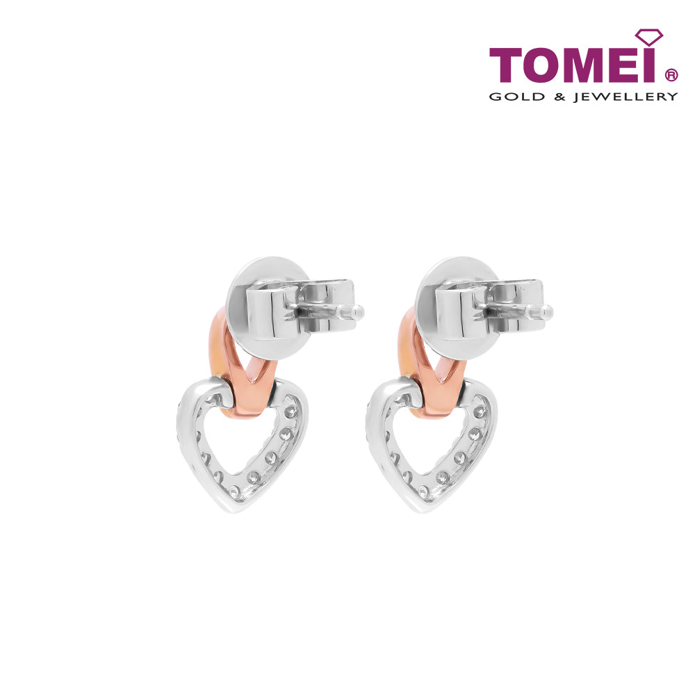 TOMEI Love Is Beautiful Collection Diamond Earrings, White+Rose Gold 585