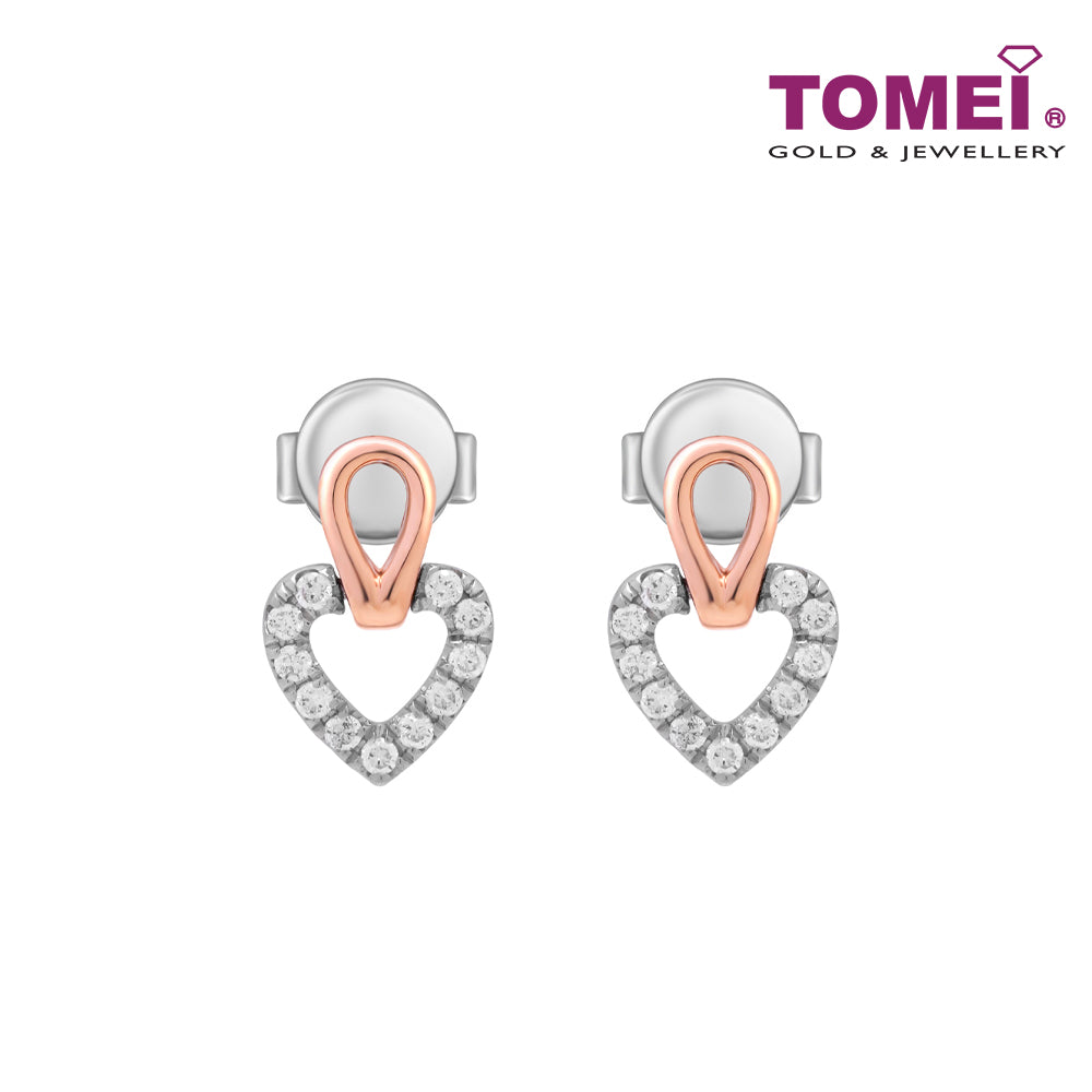 TOMEI Love Is Beautiful Collection Diamond Earrings, White+Rose Gold 585