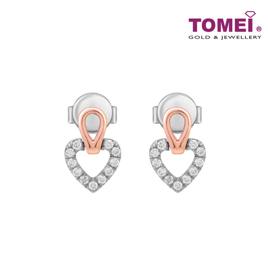 TOMEI Love Is Beautiful Collection Diamond Earrings, White+Rose Gold 585