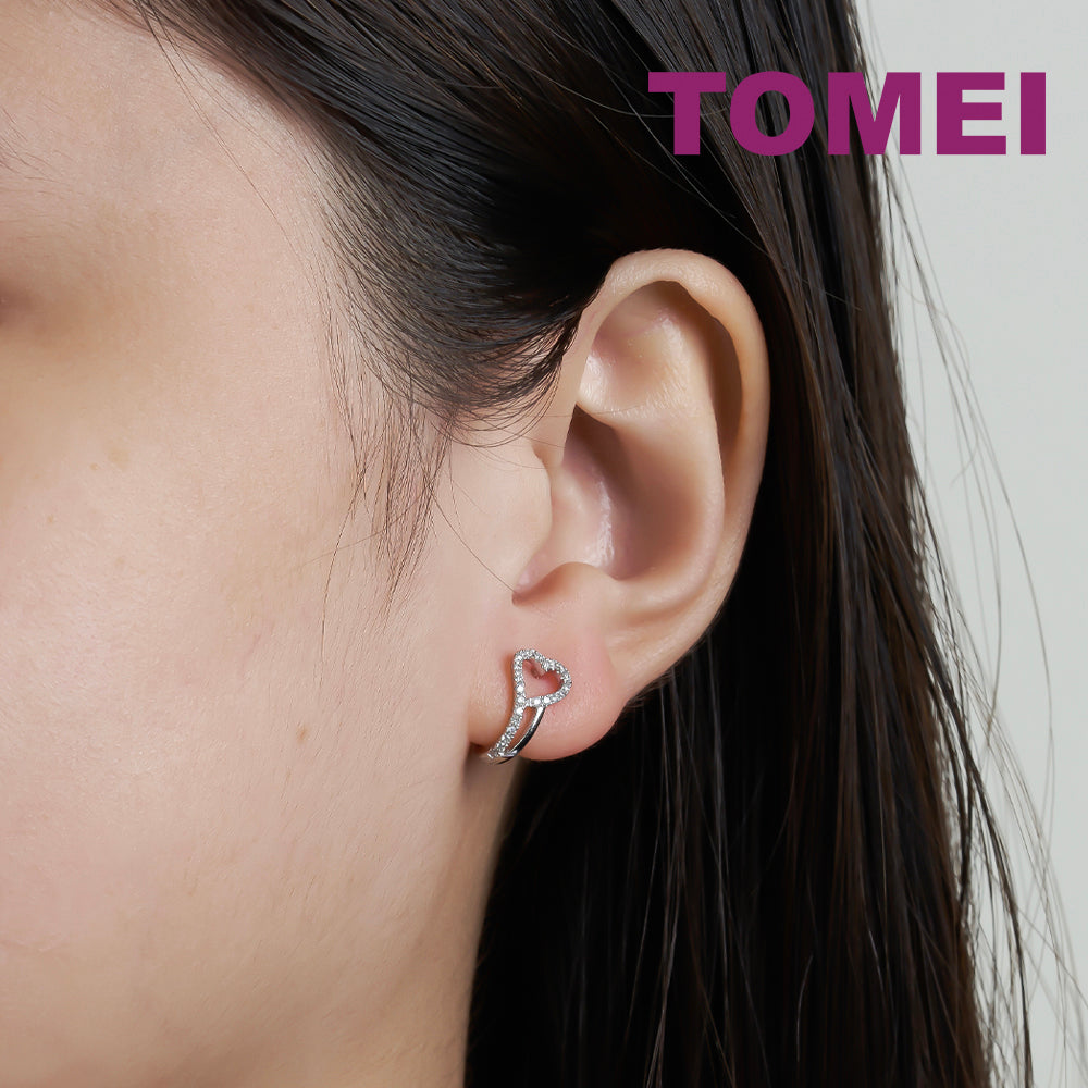 TOMEI Heart Loop Earrings, White Gold 585