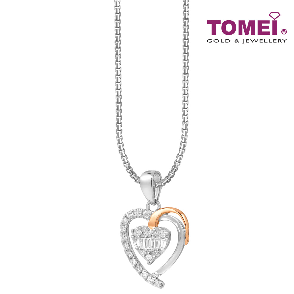 TOMEI Love Is Beautiful Collection Diamond Pendant Set, White+Rose Gold 585