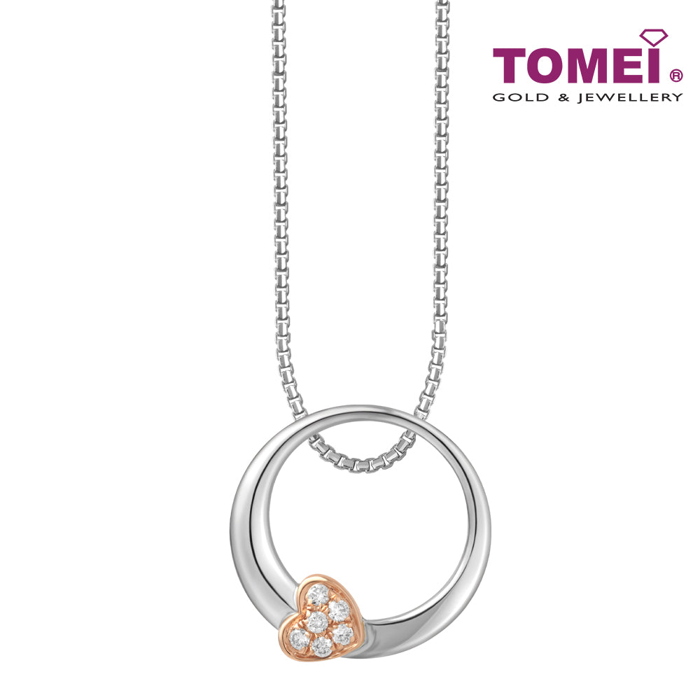 TOMEI Love Is Beautiful Collection Pendant Set, White+Rose Gold 585