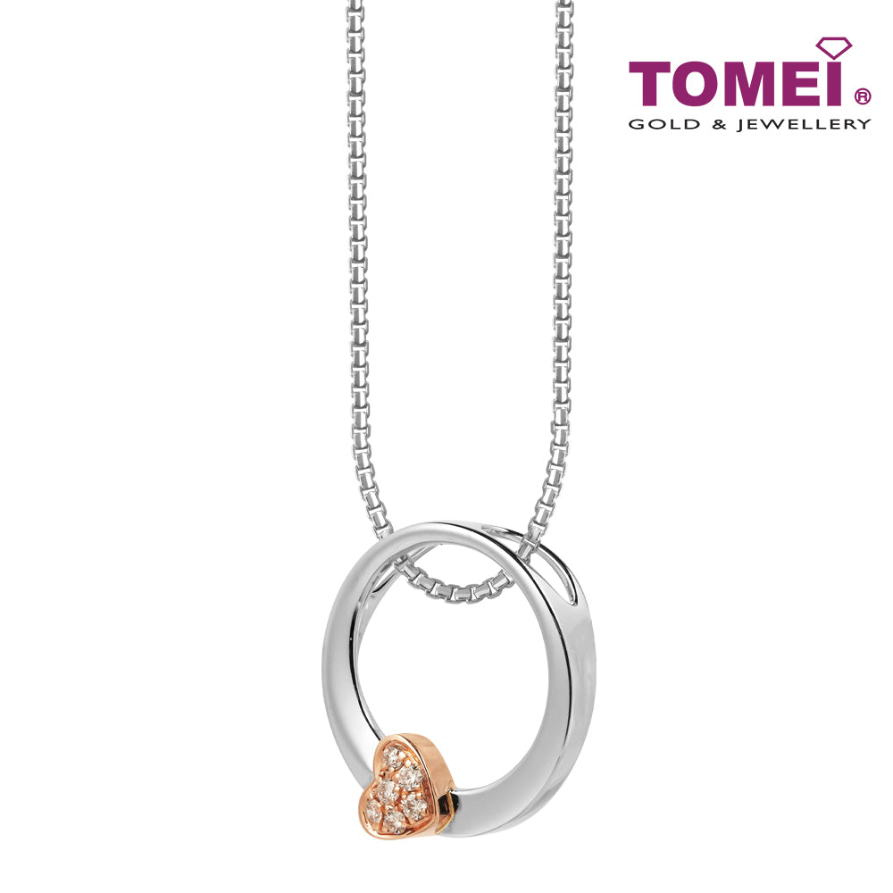 TOMEI Love Is Beautiful Collection Pendant Set, White+Rose Gold 585