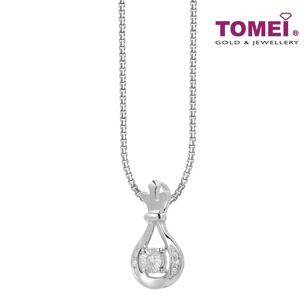 TOMEI Crown Diamond Pendant Set, White Gold 585