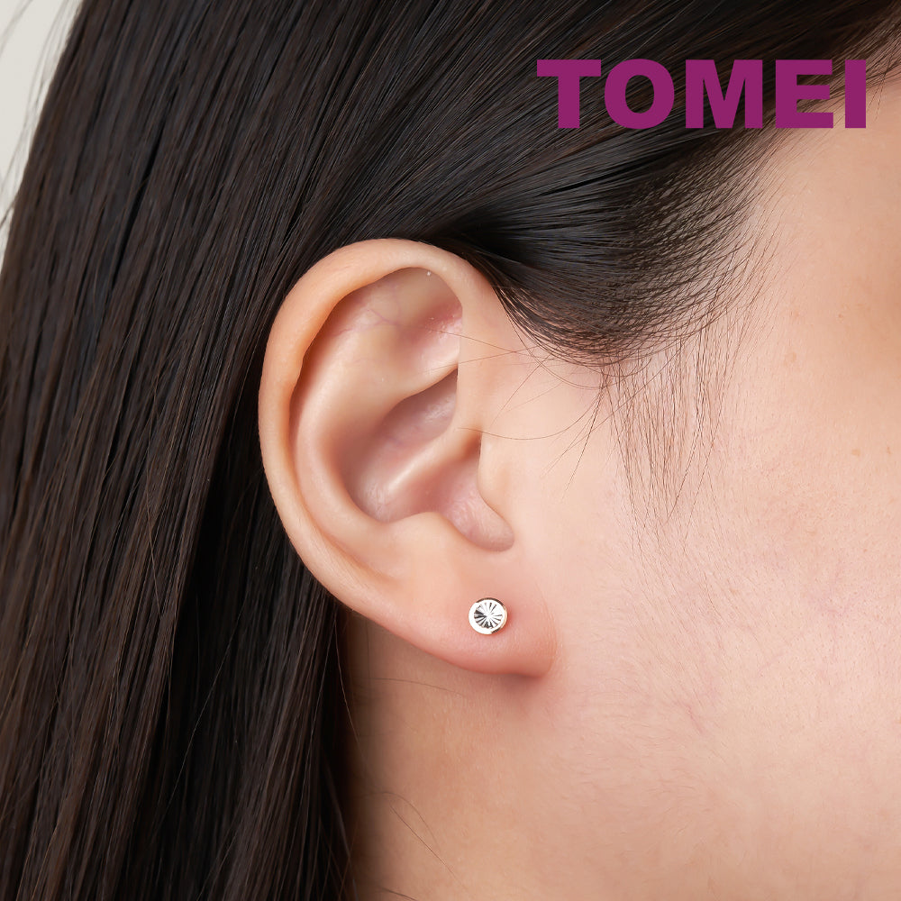 TOMEI Shining Button Earrings, White Gold 750