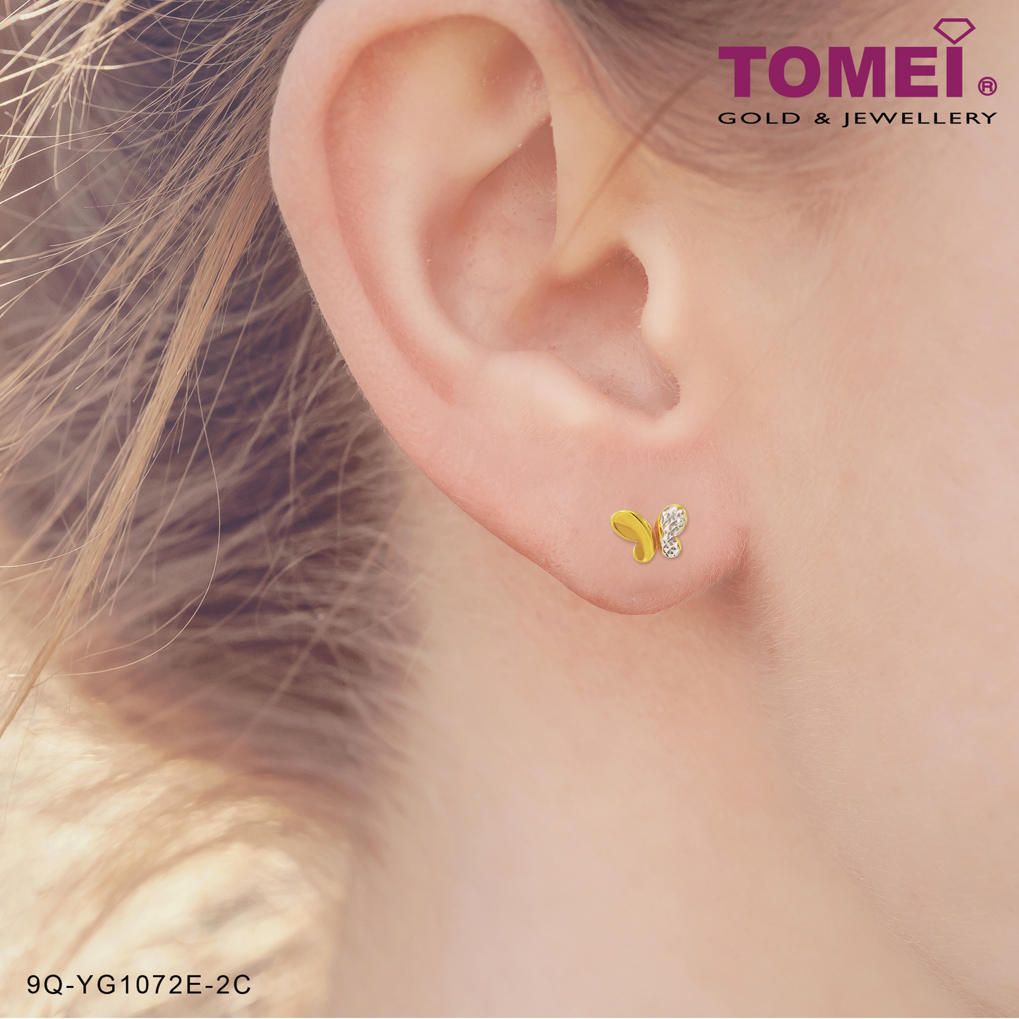 TOMEI Dual-Tone Lovingly Sweet Butterfly Earrings | Tomei Yellow Gold 916