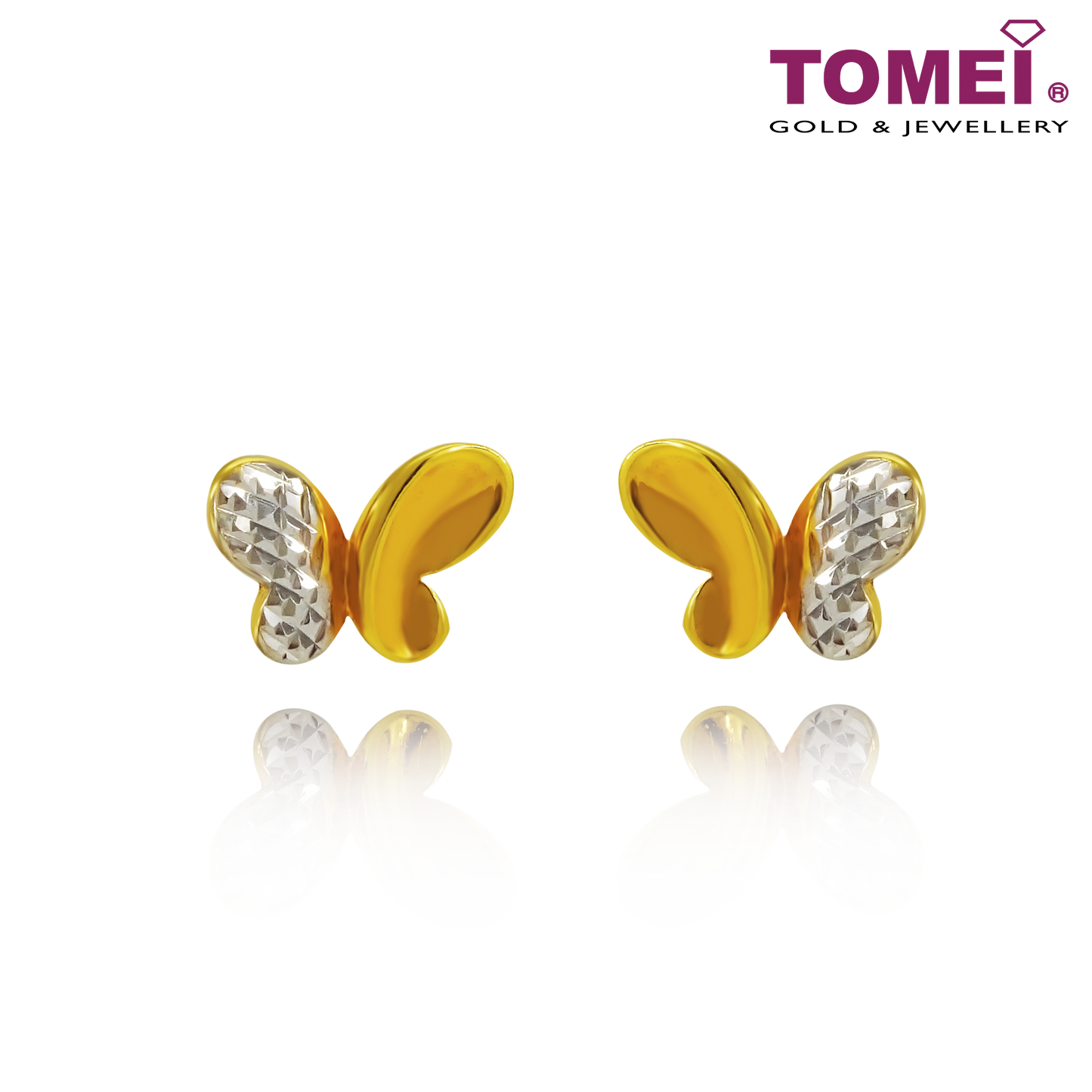 TOMEI Dual-Tone Lovingly Sweet Butterfly Earrings | Tomei Yellow Gold 916