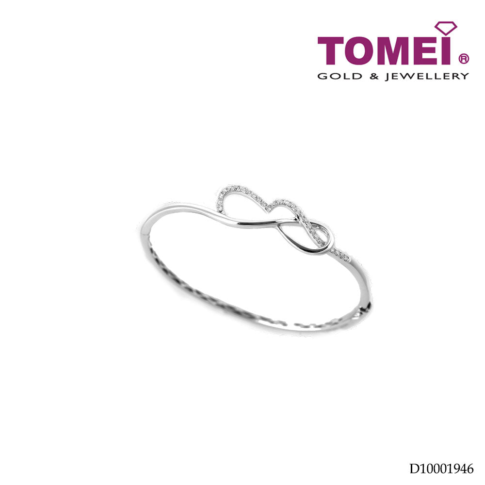 TOMEI Luminously Aglowed Riband Diamond Bangle, White Gold 375 (B1023)