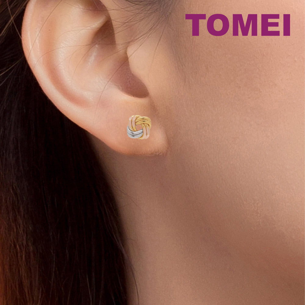 TOMEI Trio Tone Knot Earrings, Gold 585