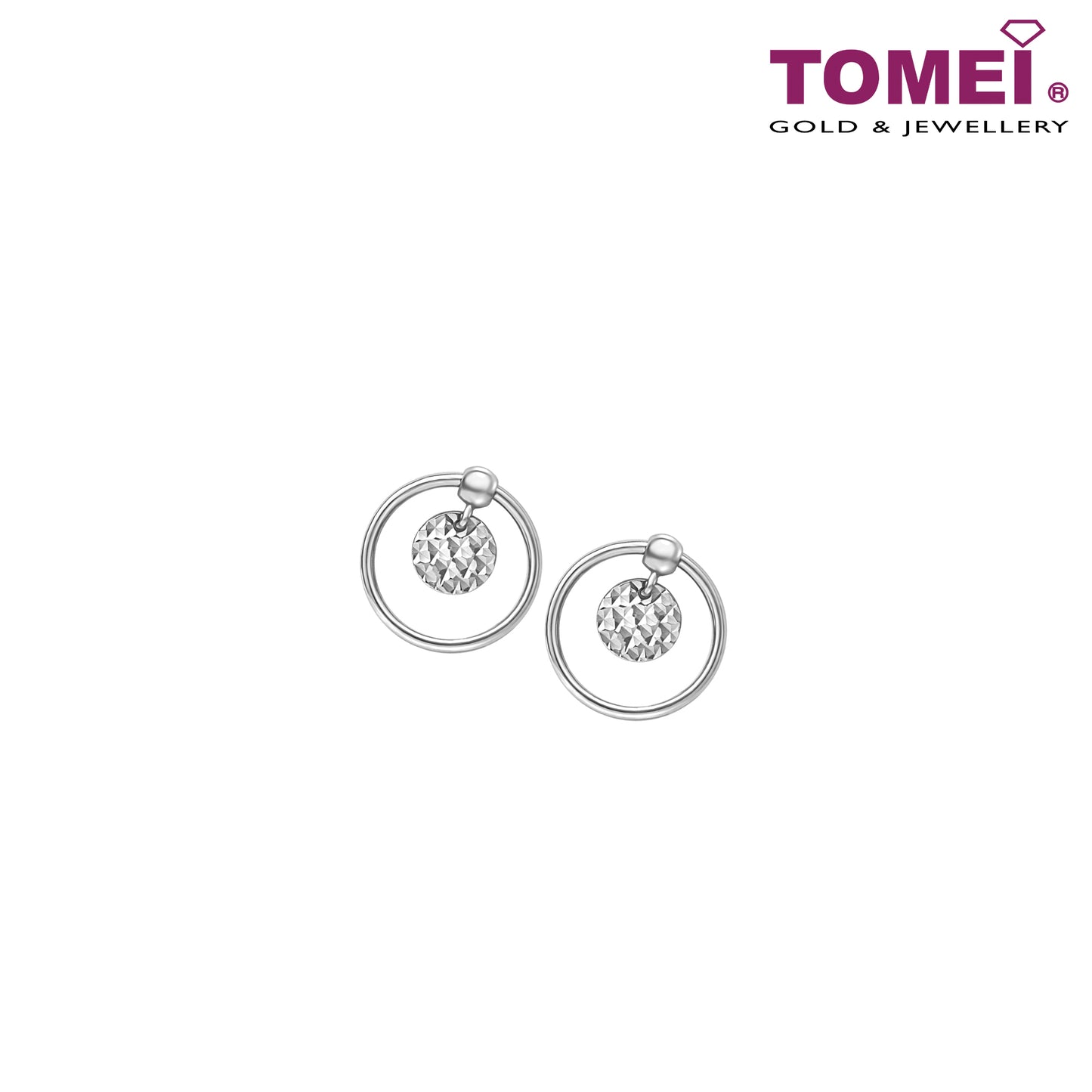 TOMEI Snowy Snowball Earrings, White Gold 585 (14K) (E2119)