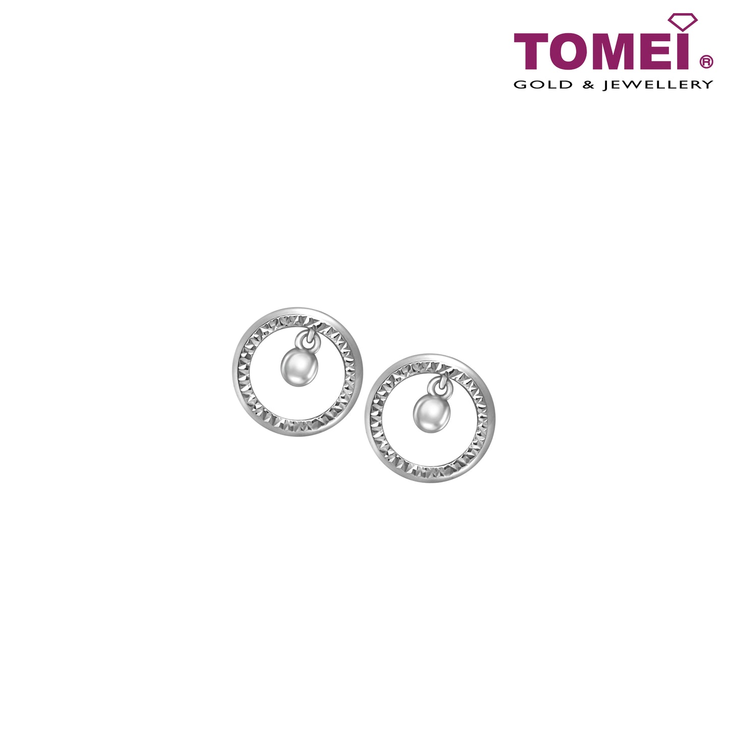Earrings of Spherical Duo with Effortless Elegance | Snowy Snowball Collection | Tomei White Gold 585 (14K) (E2120)