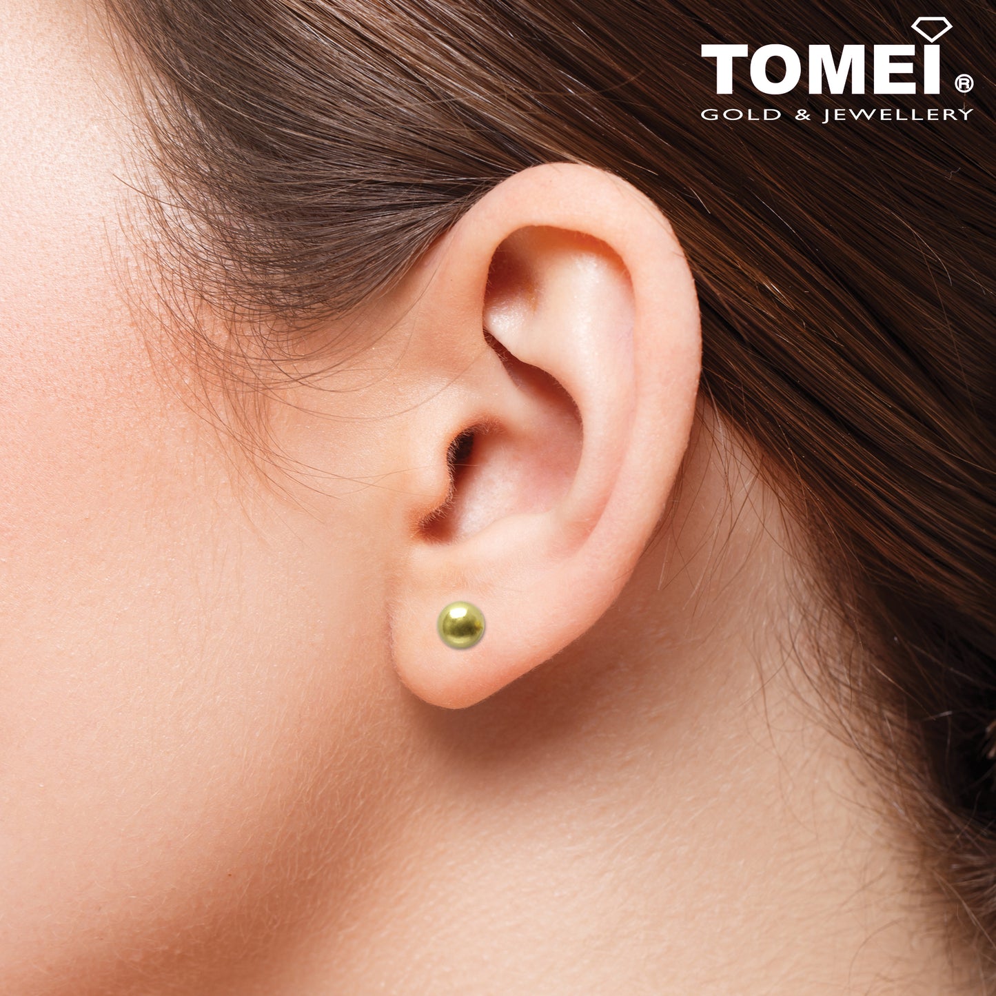 TOMEI Classic Round Stud Earrings, Yellow Gold 916