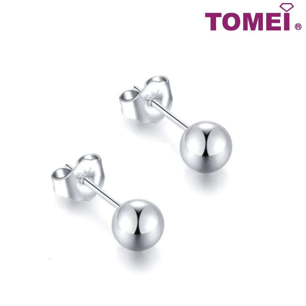 TOMEI Classic Round Stud Earrings, White Gold 585 (E1220)