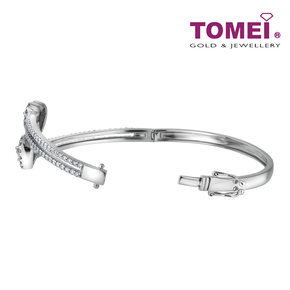 TOMEI Dwi-Hearts Diamond Bangle, White Gold 750 (B0303)