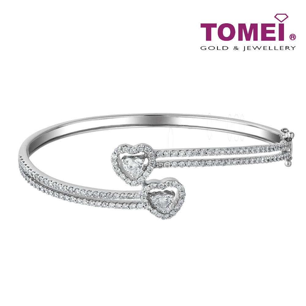 TOMEI Dwi-Hearts Diamond Bangle, White Gold 750 (B0303)