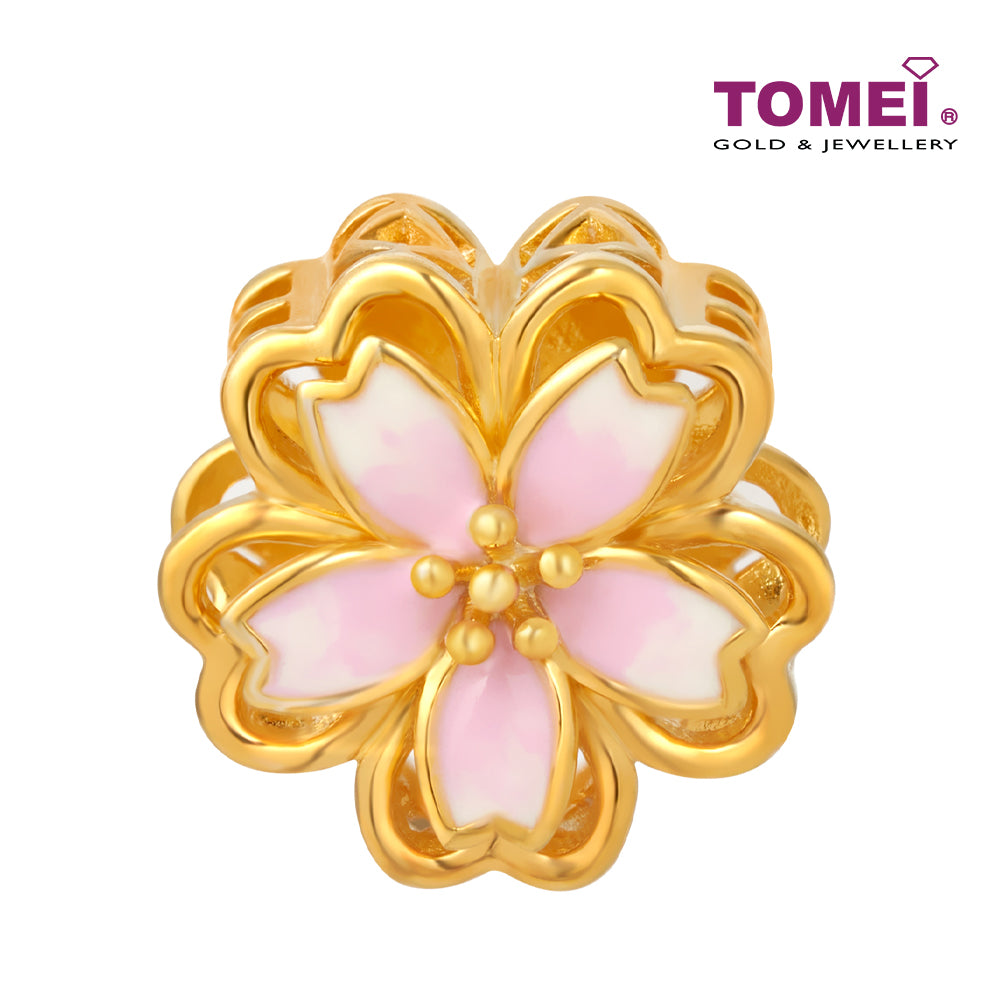 TOMEI Pinkish White Flower Charm, Yellow Gold 916