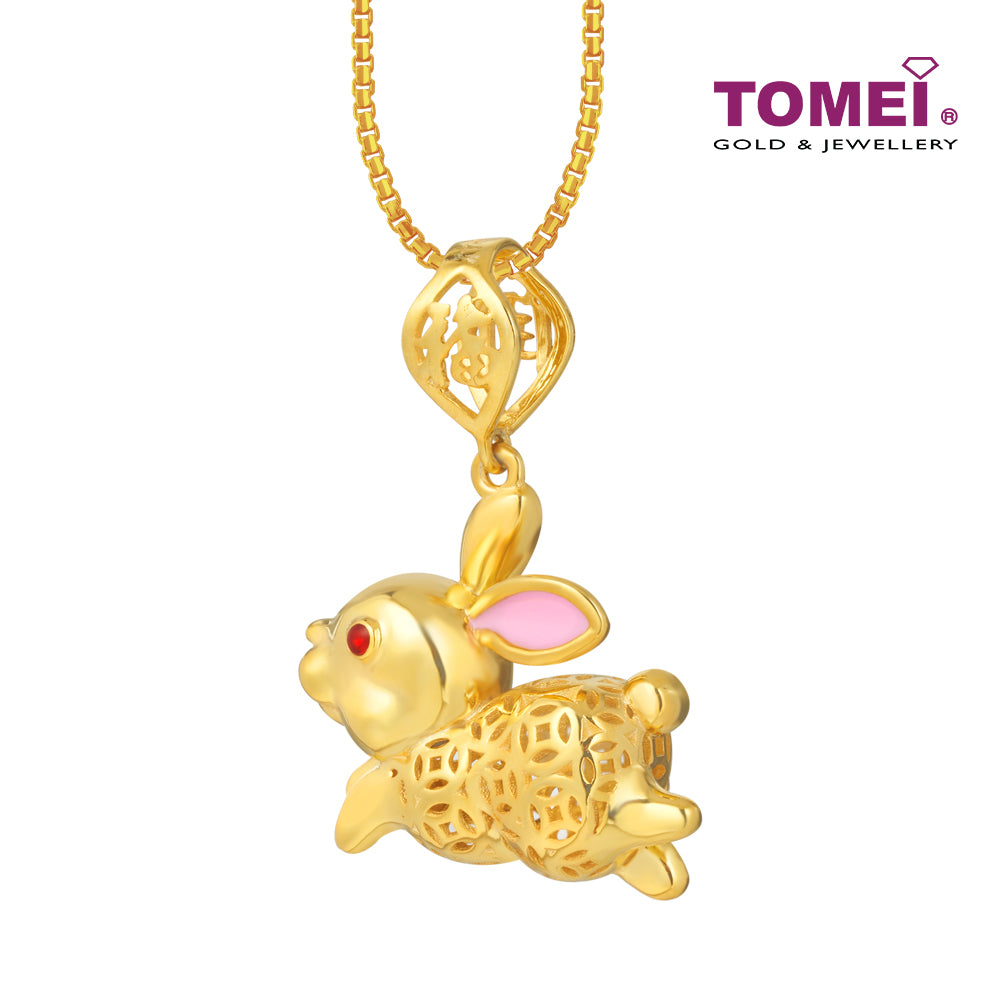 TOMEI  Pink Ear Rabbit Pendant, Yellow Gold 916