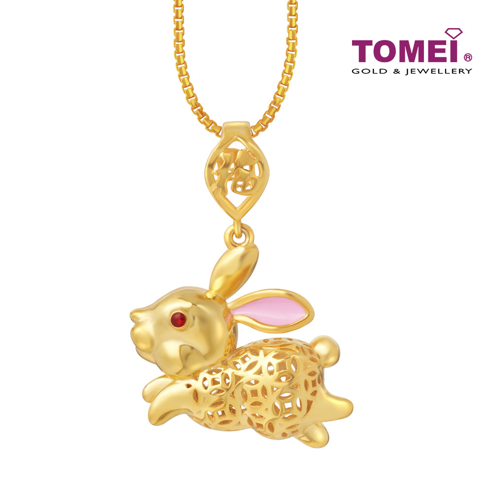 TOMEI Pink Ear Rabbit Pendant, Yellow Gold 916
