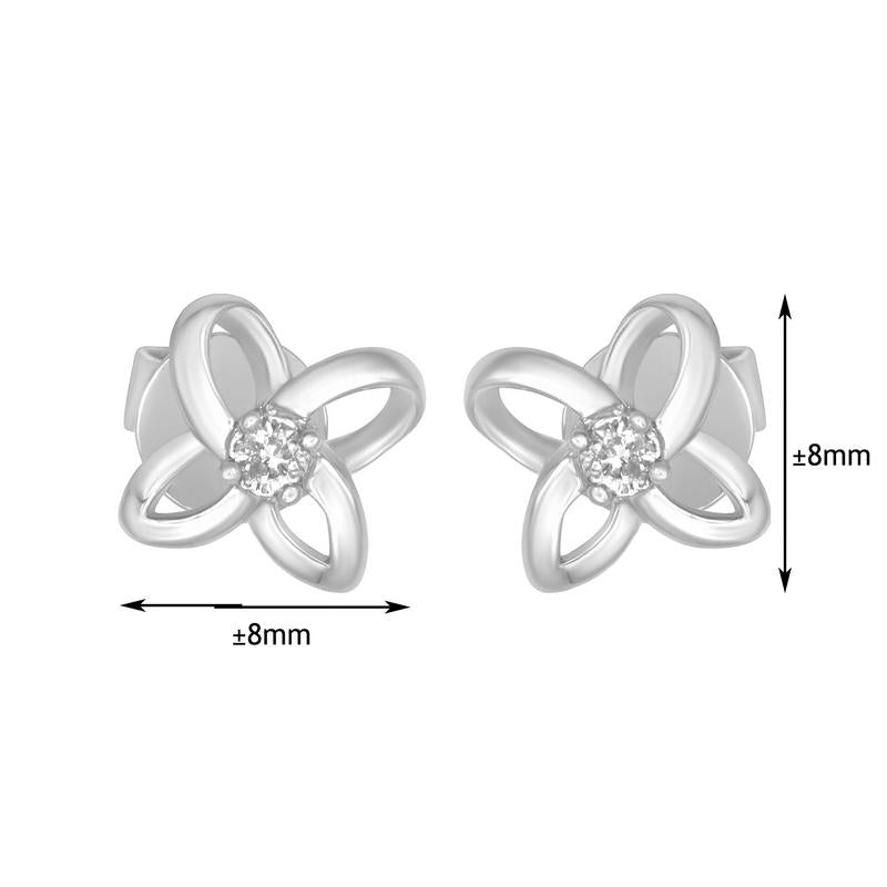 Tomei White Gold 585 "Four Petal Flower" Diamond Earrings