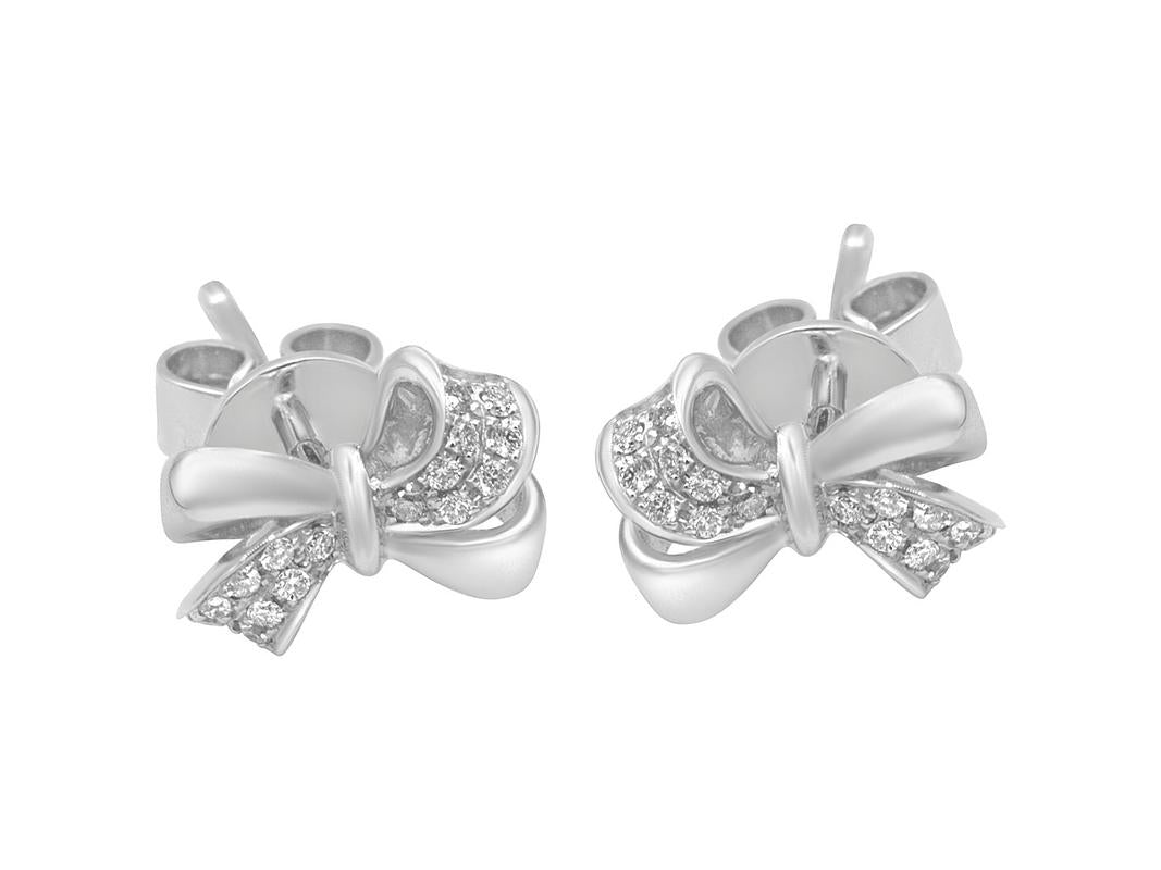 Tomei White Gold 375 (9K) "Too Sweet Ribbon" Diamond Earrings (E1973)