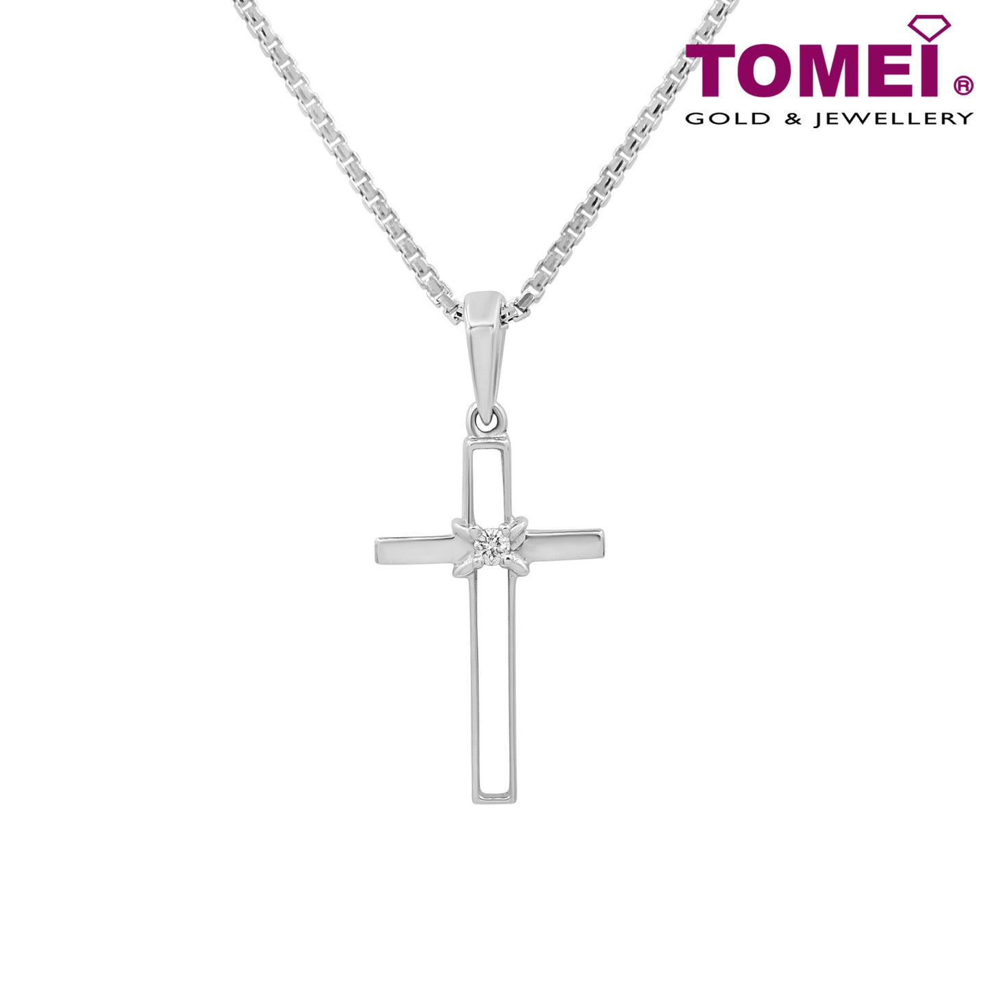 TOMEI Infinity Wrap Cross Pendant Set, White Gold 585