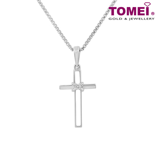TOMEI Infinity Wrap Cross Pendant Set, White Gold 585