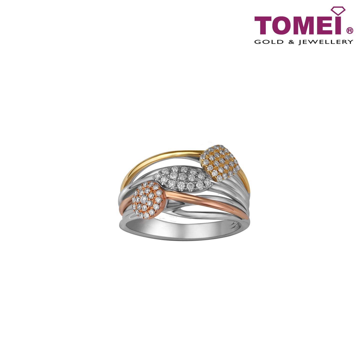 Tri-Tone Trifoliate in Treble Splendour Ring | Love Above All Collection | Tomei White Gold Rose Gold & Yellow Gold 750 (18K) (R4745)
