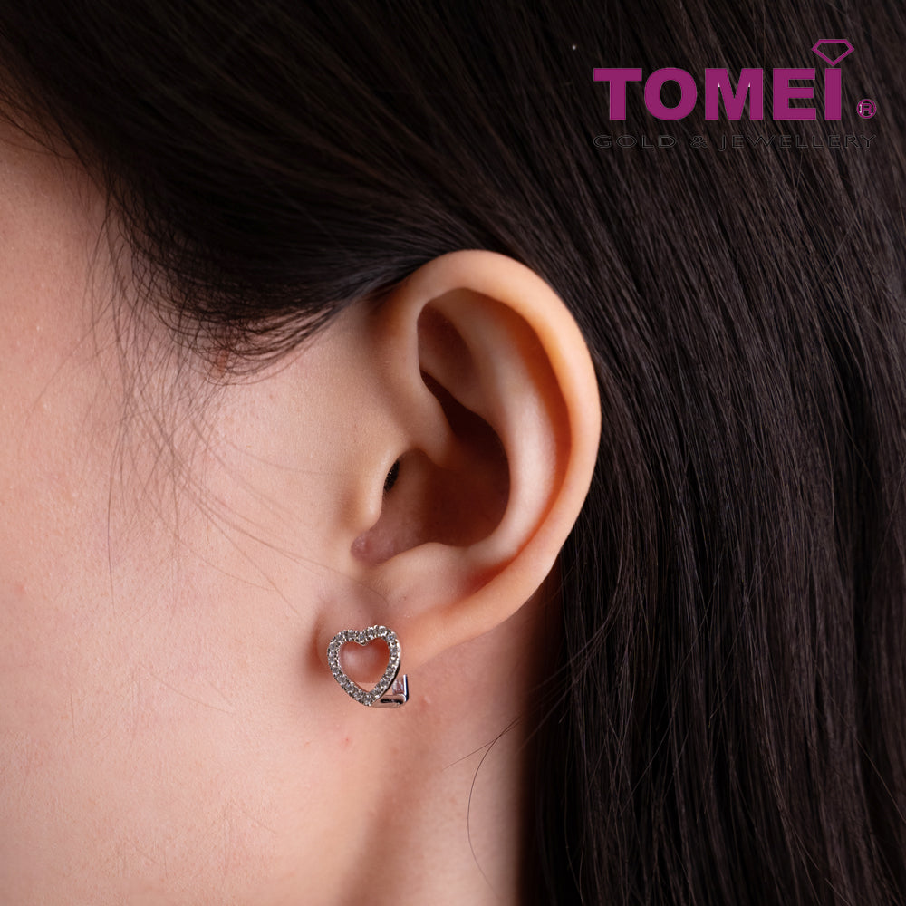 TOMEI Earrings of Hearts with Diamantes, Diamond White Gold 585 (E1172)