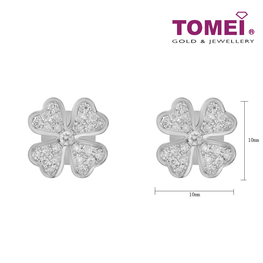 TOMEI Four Leaves Clover Diamond Earrings, White Gold 750 (E1794)