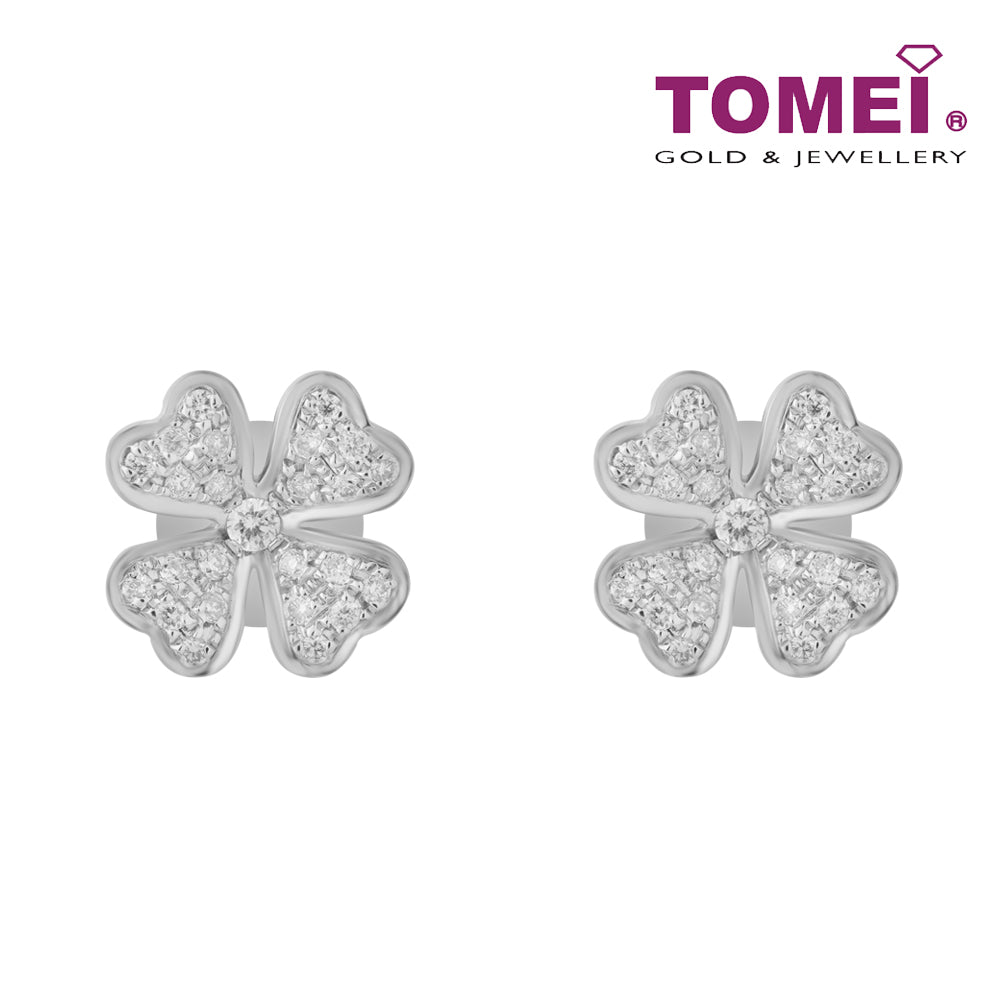 TOMEI Four Leaves Clover Diamond Earrings, White Gold 750 (E1794)