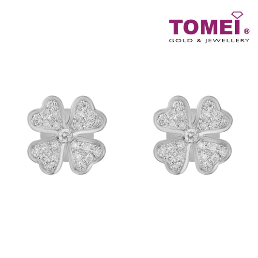 TOMEI Four Leaves Clover Diamond Earrings, White Gold 750 (E1794)