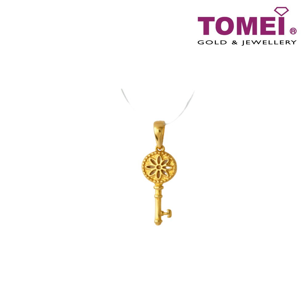 Tomei Flower Key Pendant, Yellow Gold 916