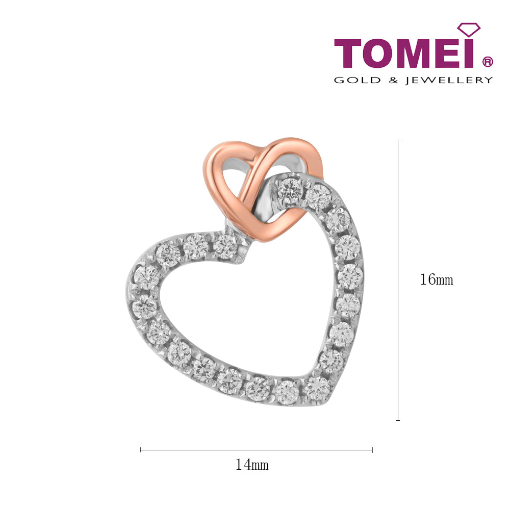 TOMEI Glowing Heart Diamond Pendant Set, White+Rose Gold 585