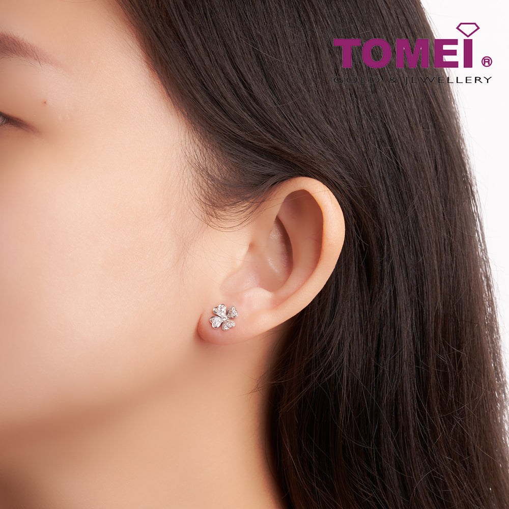 TOMEI Four Leaves Clover Diamond Earrings, White Gold 750 (E1794)