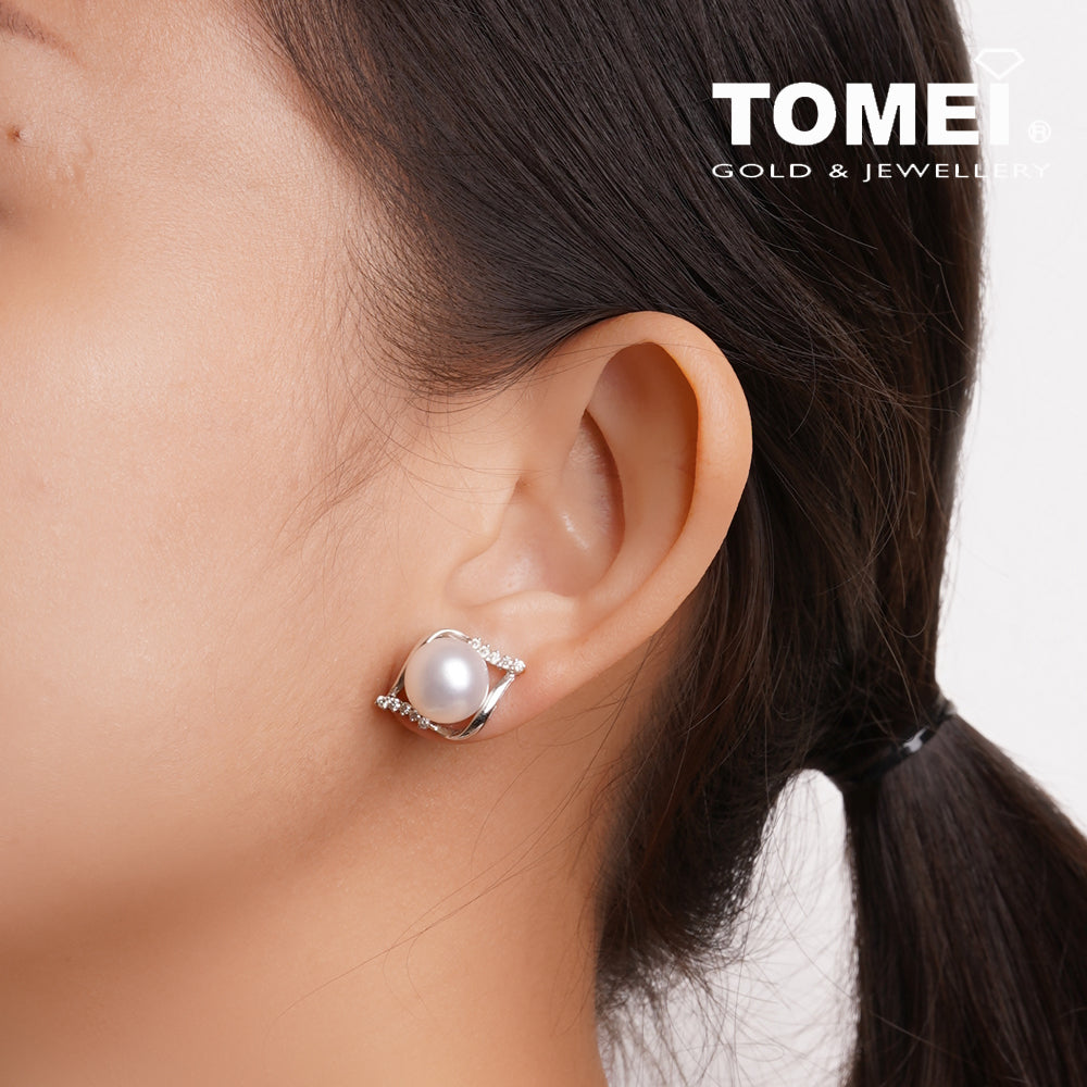 TOMEI Pearl Diamond Earrings, White Gold 750 (E611)