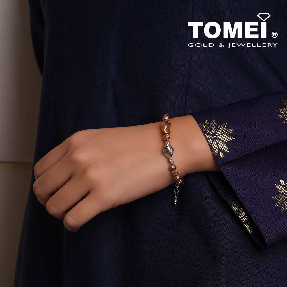 TOMEI Dual-Tone Glittering Shells Bracelet, White+Rose Gold 585