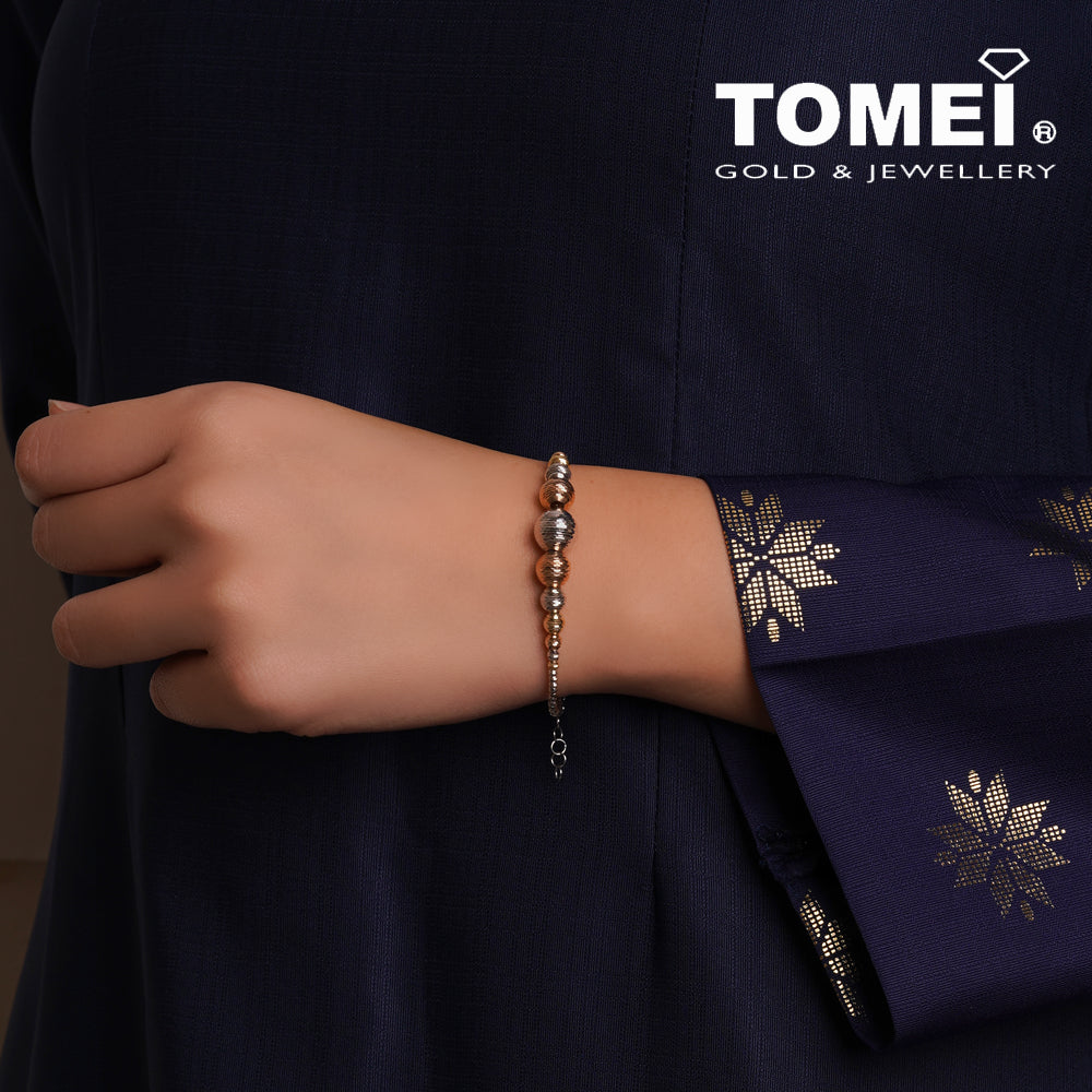 TOMEI Dual-Tone Sparkling Balls Bracelet, White+Rose Gold 585