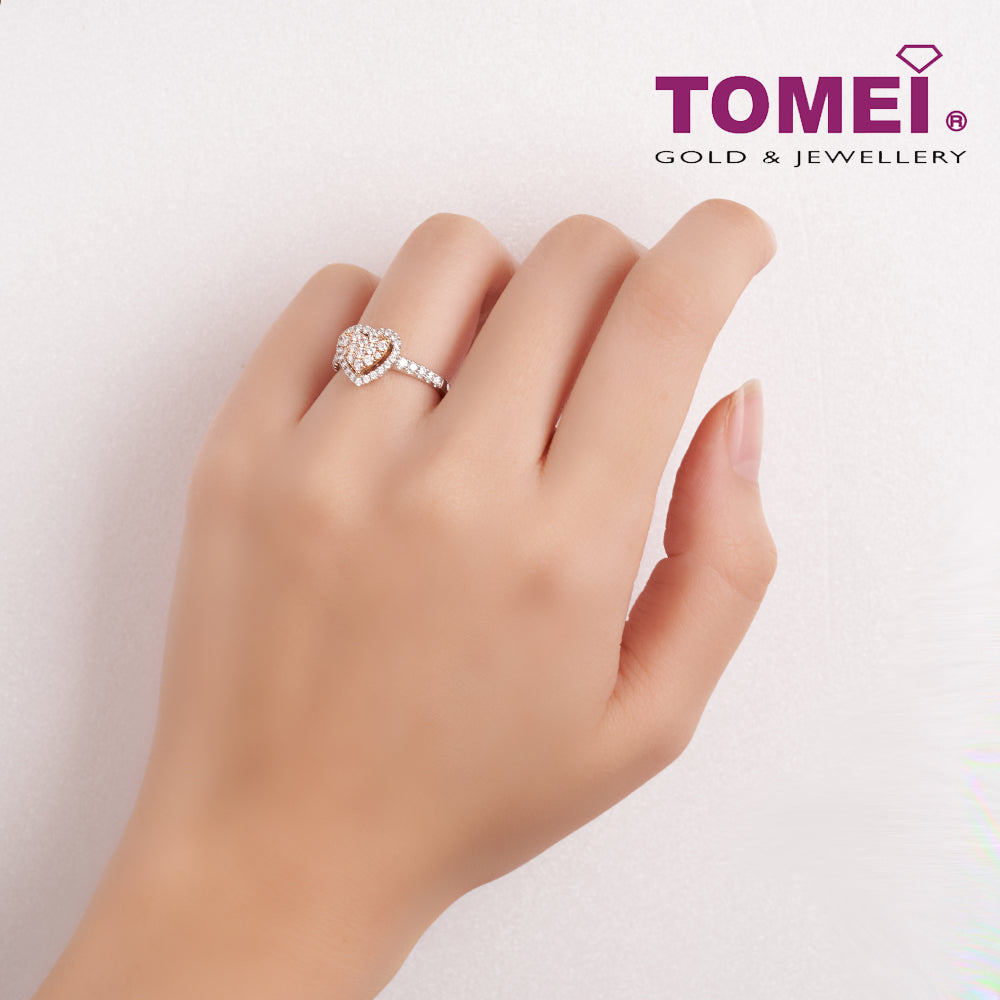 TOMEI Dual Tone Heart Diamond Ring, White+Rose Gold 750