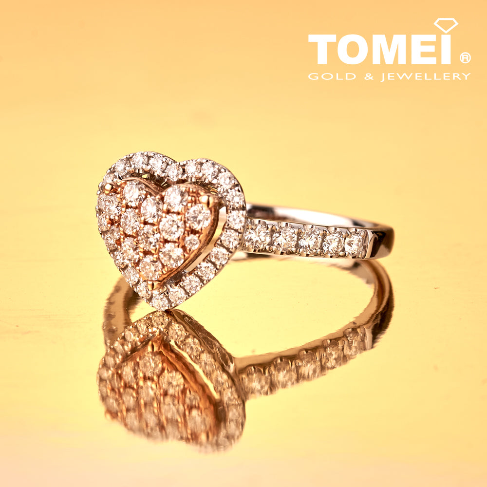TOMEI Dual Tone Heart Diamond Ring, White+Rose Gold 750