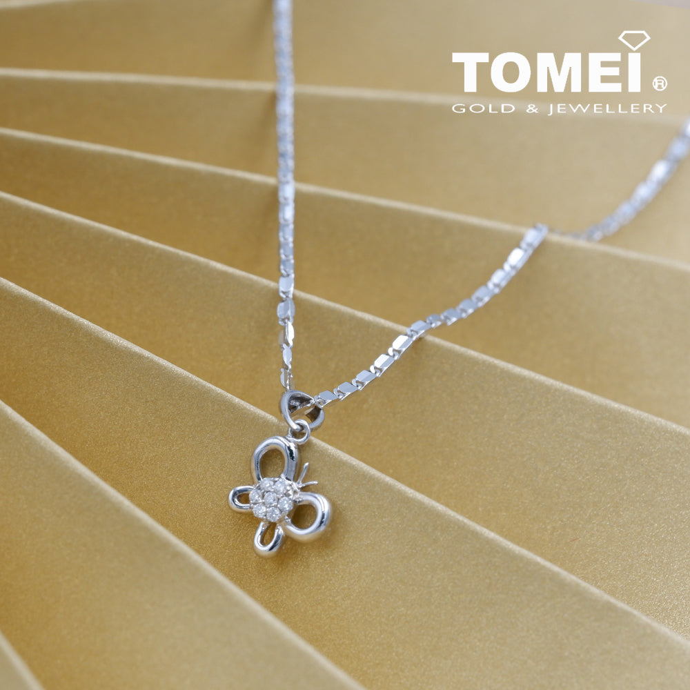 TOMEI Butterfly Diamond Pendant Set, White Gold 375 & 585 (P5300)