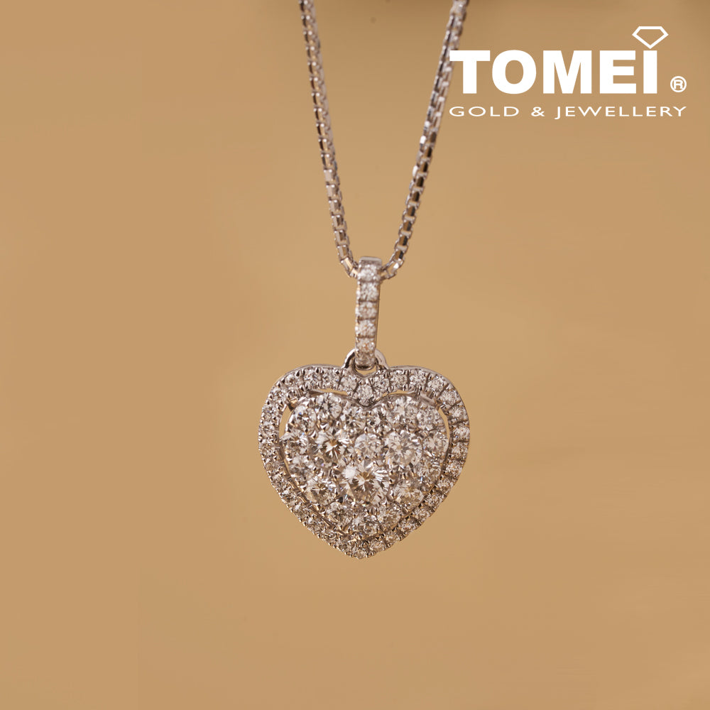 TOMEI Shield Heart Diamond Pendant, White Gold 750