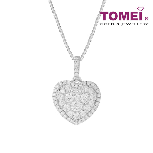 TOMEI Shield Heart Diamond Pendant, White Gold 750