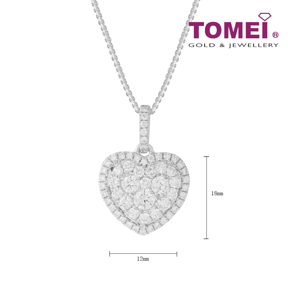TOMEI Shield Heart Diamond Pendant, White Gold 750