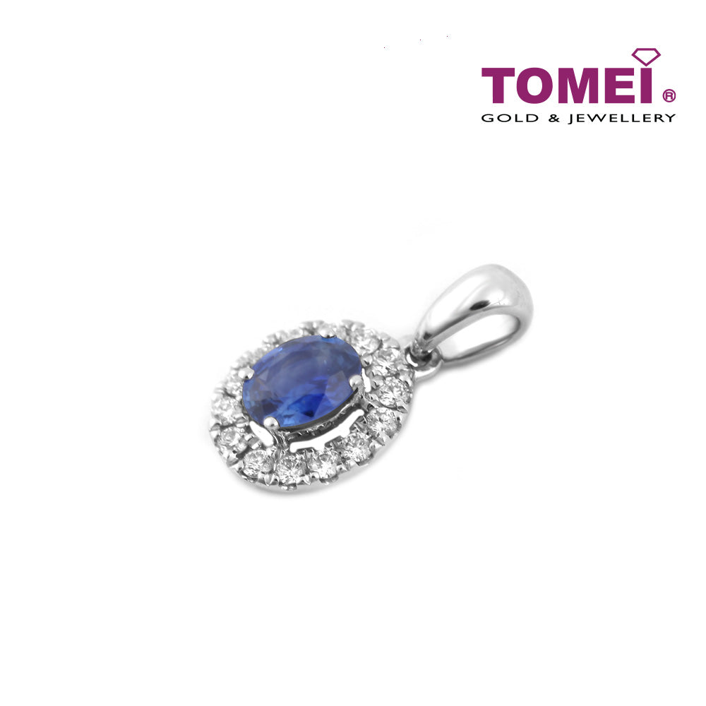 TOMEI Regally Resplendent Sapphire Pendant, White Gold 750