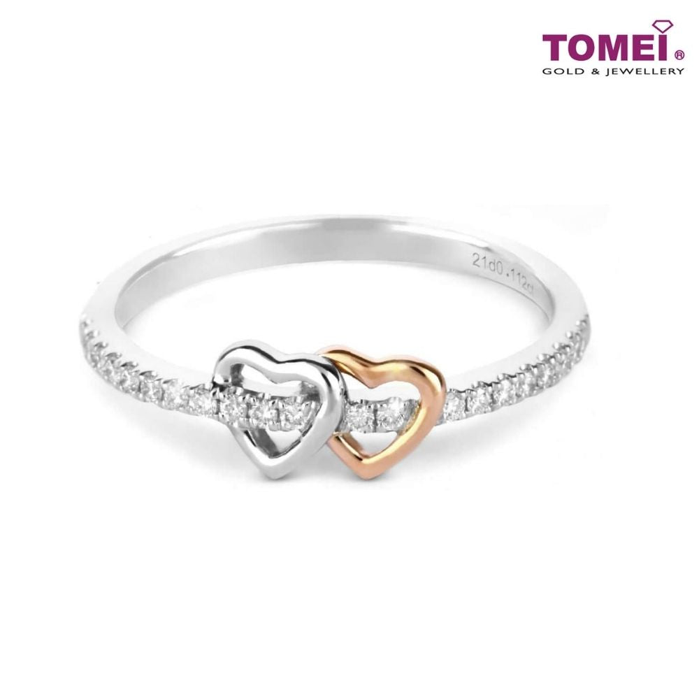 TOMEI Glamorous Spectacle of Intertwined Hearts Diamond Ring | White Gold & Rose Gold 585 (14K) (R4870)